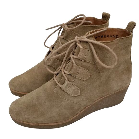 Lucky Brand Shoes - Lucky Brand Jaemma Women's Tan Suede Wedge Heel Ankle Boots Size 8.5